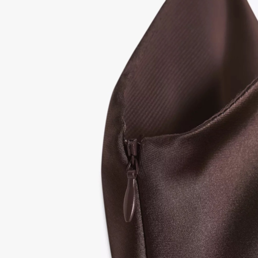 Zara NWT ruched satin effect midi dress brown 8394/331 - Picture 3 of 11